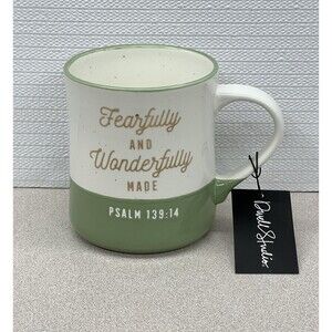Fearfully and Wonderfully Made Ceramic Mug White Green Colorblock Bible Verse